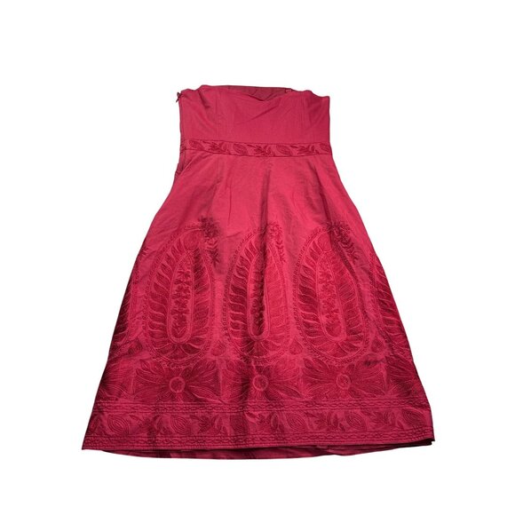 Y2K Ann taylor Strapless Red Cocktail Dress Size 2 Floral Embroidery Lined - Picture 5 of 10